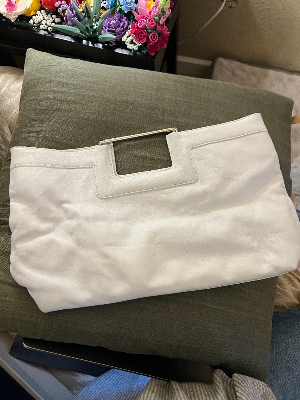 Banana Republic White Leather Bag w/ Silver Handle
